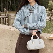 blue-grey striped patchwork blouse - MRSLM