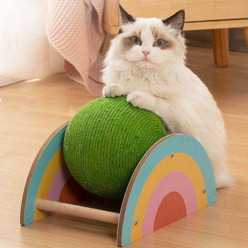 wooden sisal cat scratcher with green ball - MRSLM