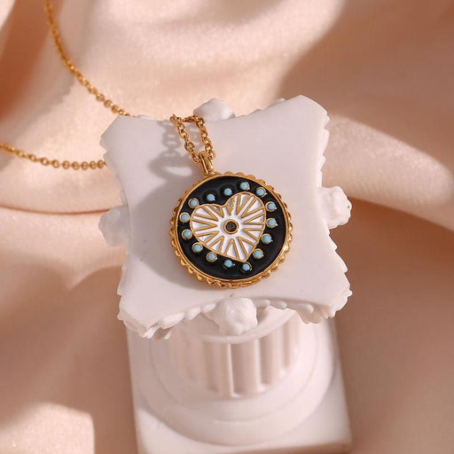 black and white enamel heart sunburst necklace - MRSLM