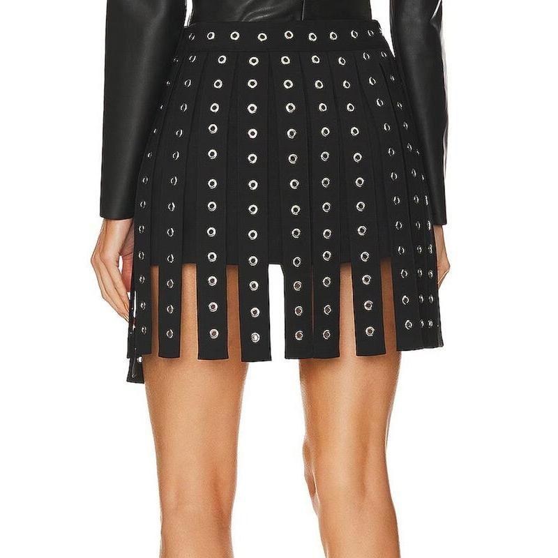 high waist patchwork belt mini skirt, view 3 - MRSLM