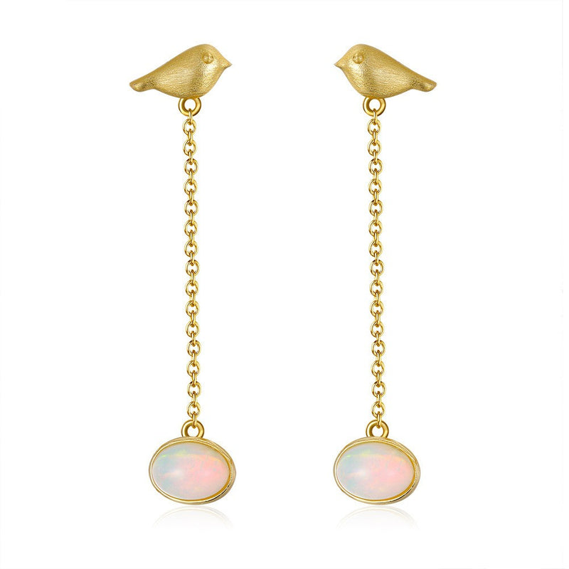 natural opal bird hammer earrings, view 3 - MRSLM
