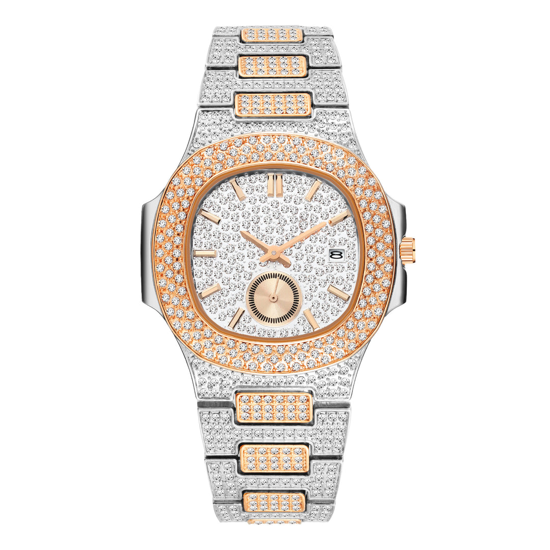 Hip Hop Full Diamond Dial High-end Gold Full Diamond Men's Quartz Watch