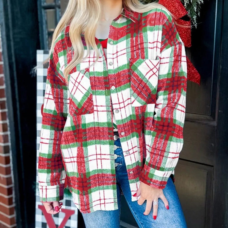 Women's Christmas plaid flannel shacket - MRSLM