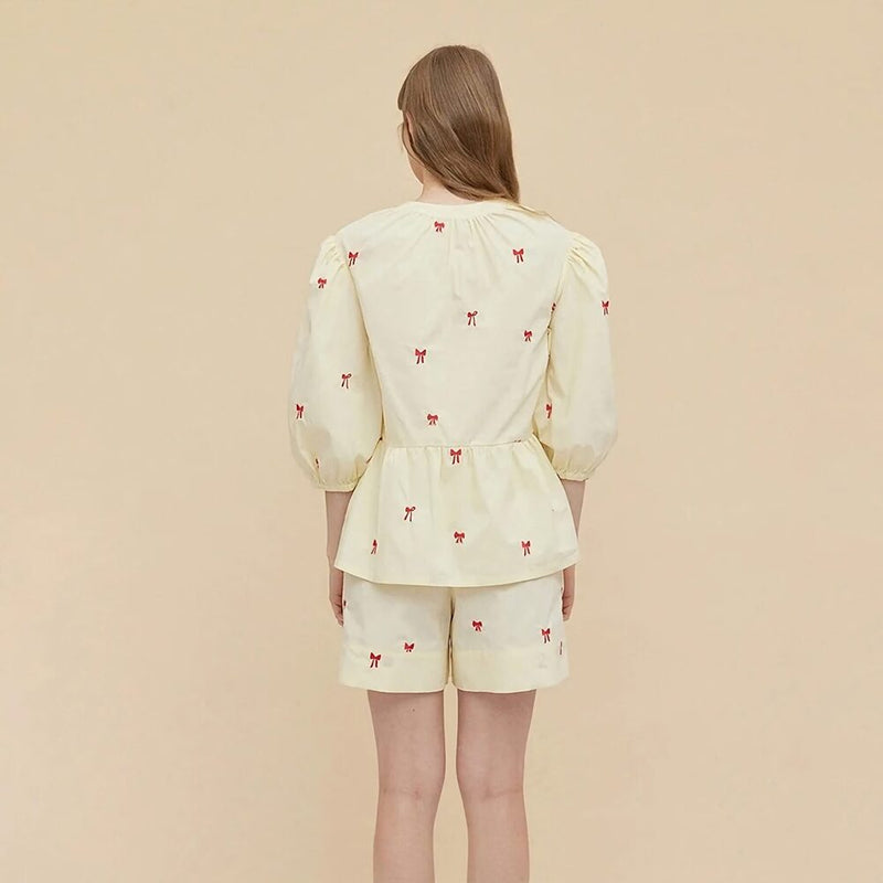 Bow embroidery shorts set, view 3 - MRSLM