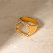 18k gold plated chunky square ring, view 7 - MRSLM