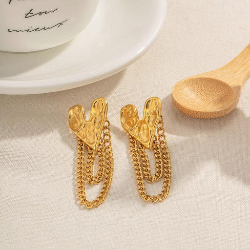 18k gold plated tassel heart drop earrings - MRSLM
