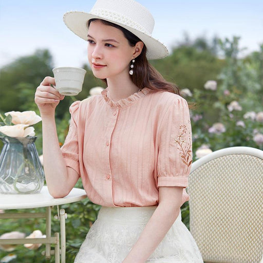 Floral embroidered stand collar blouse - MRSLM