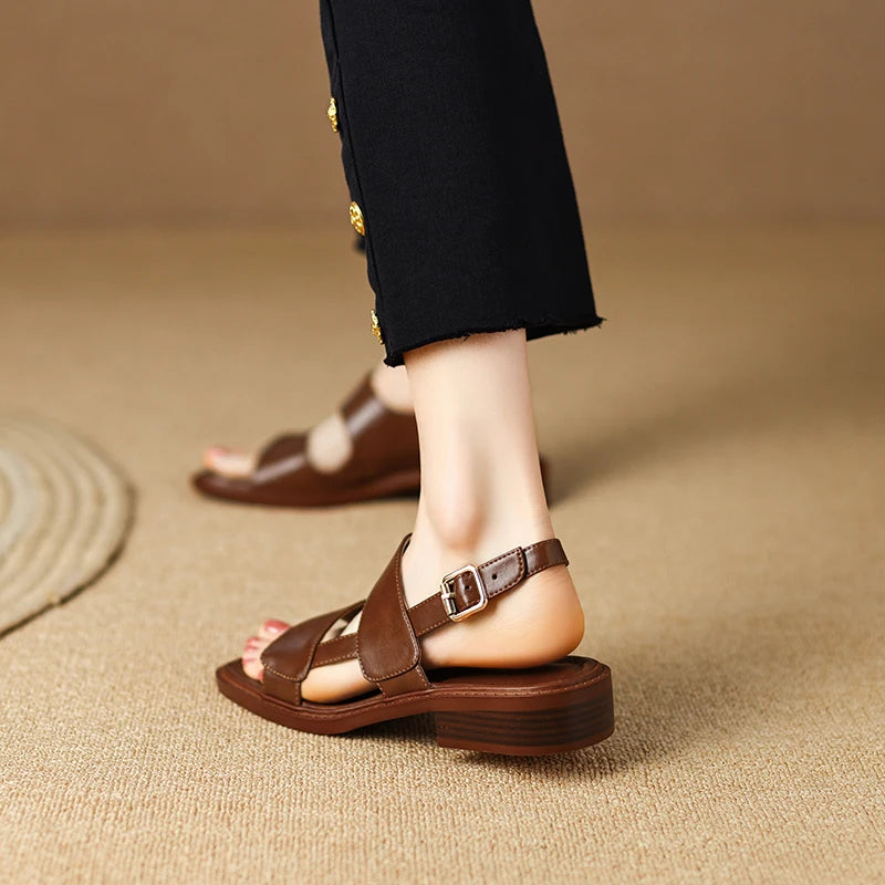 retro low heel leather sandals, view 11 - MRSLM