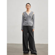 Hollow out shoulder wool blend cardigan, view 7 - MRSLM