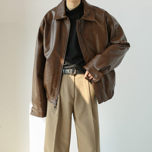 men's retro pu leather coat - MRSLM