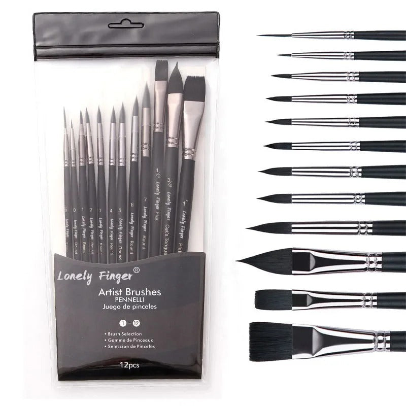 12pcs Watercolor Paint Brushes for Watercolor, Acrylic, Gouache &amp; Oil Painting