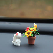 Mini clay rabbit and daisy car ornaments, view 2 - MRSLM