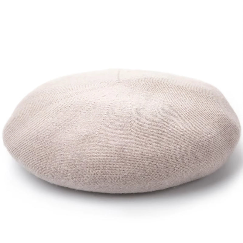 solid wool blend knitted beret, view 4 - MRSLM