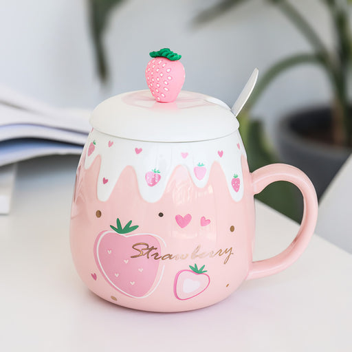 ceramic coffee mug with lid and spoon, view 2 - MRSLM