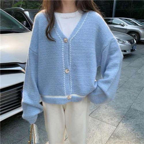 Gentle Knitted Cardigan Women's Loose And Lazy Style Sweater Coat