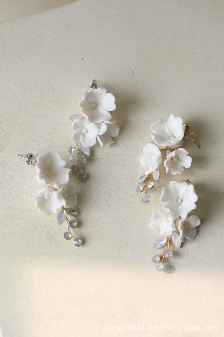 handmade ceramic flower earrings, view 3 - MRSLM