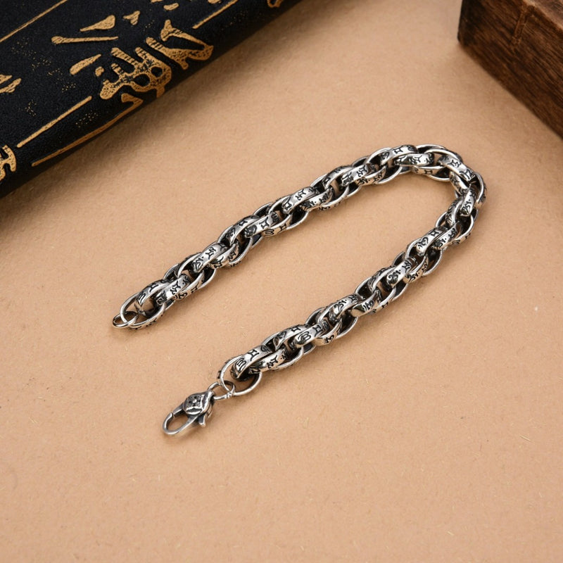 sterling silver retro mantra bracelet, view 2 - MRSLM