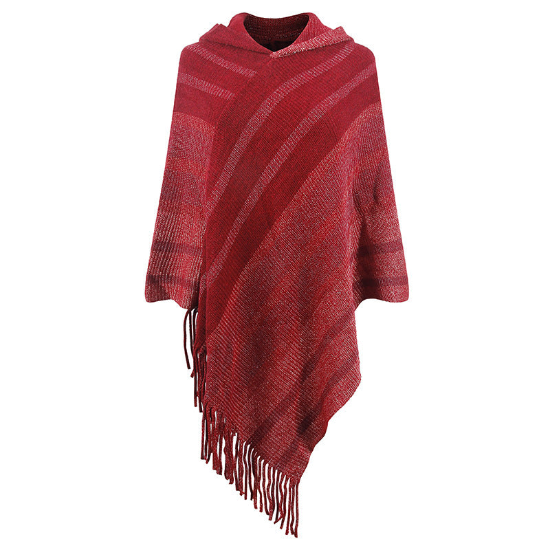 knitted tassel shawl cape, view 7 - MRSLM