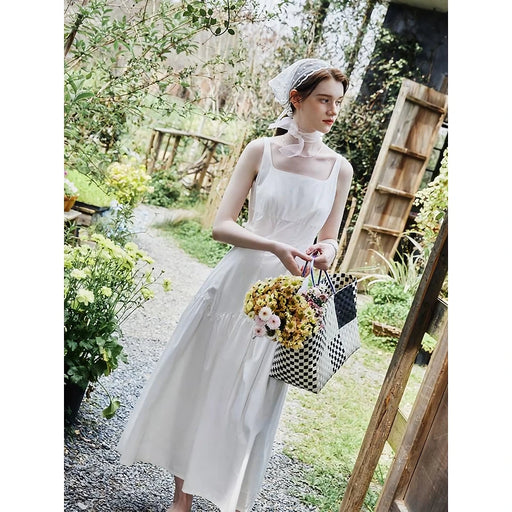 white suspender long dress, view 2 - MRSLM