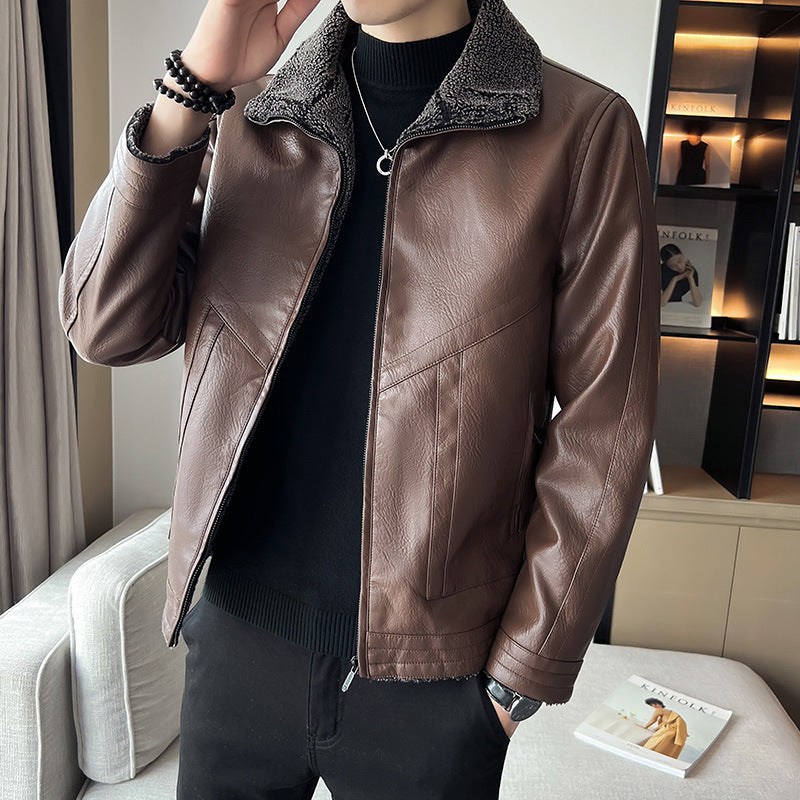 men's velvet padded PU leather jacket - MRSLM