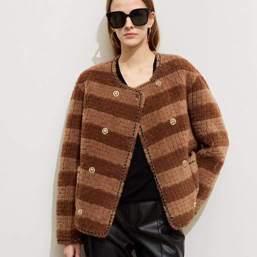 color block wool fleece coat for women - MRSLM