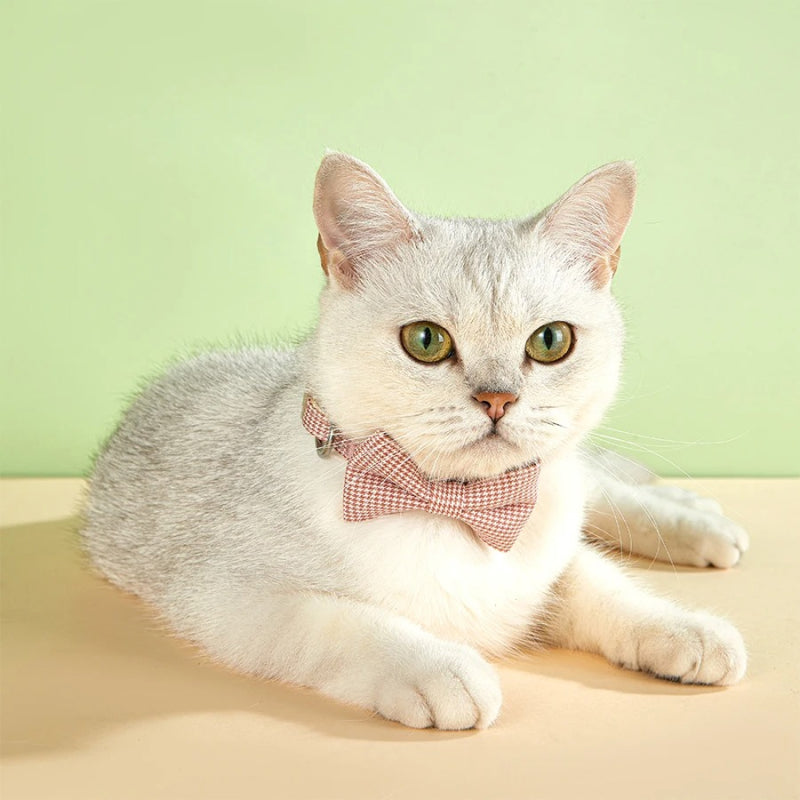 checkered pet collar with butterfly knot, view 11 - MRSLM