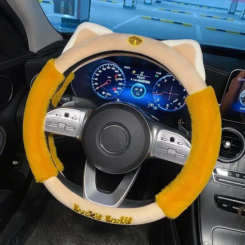 Colorful plush steering wheel cover, view 5 - MRSLM
