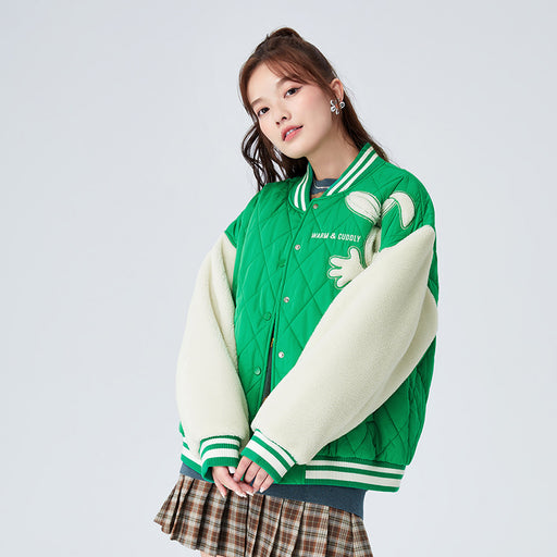 color block faux shearling quilted jacket, view 3 - MRSLM