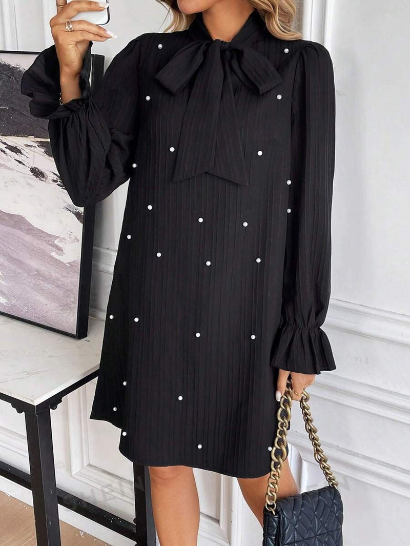 lace-up bead loose dress, view 6 - MRSLM
