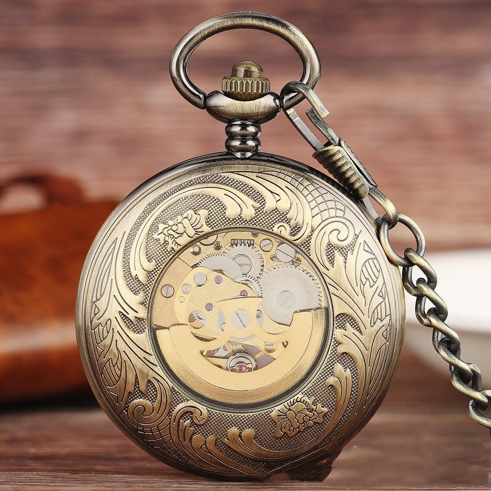 Flip Carved Automatic Engraving Mechanical Pocket Watch