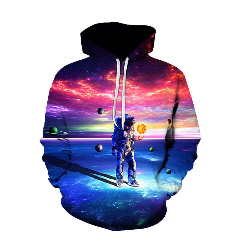 starry sky print hooded sweater, view 3 - MRSLM