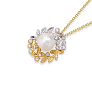 silver pearl leaf necklace, view 4 - MRSLM