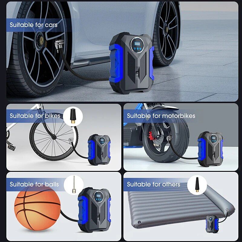 Portable Digital Tire Inflation Pump with LED Lamp for Car & Motorcycle