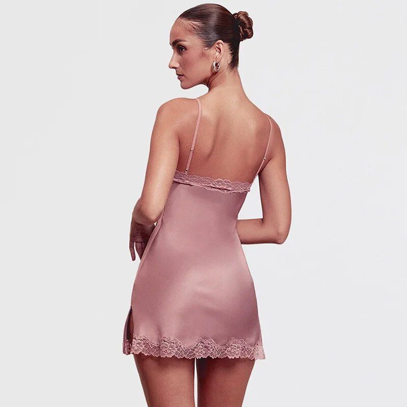 lace patchwork slim bodycon dress, view 5 - MRSLM