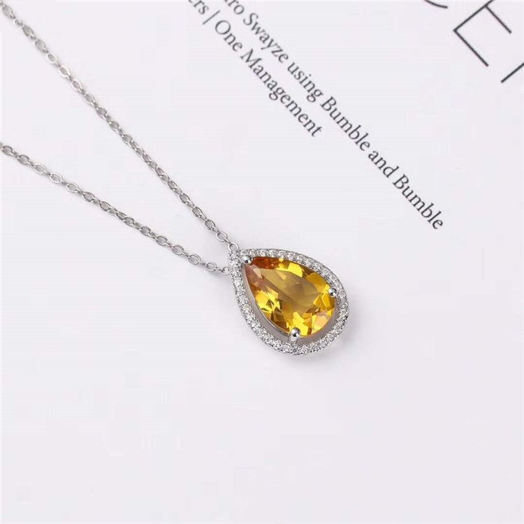 S925 Natural Yellow Crystal Pendant Necklace
