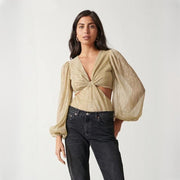 gold pleated V-neck blouse - MRSLM
