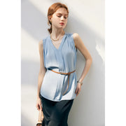sleeveless v-neck silk blouse, view 25 - MRSLM