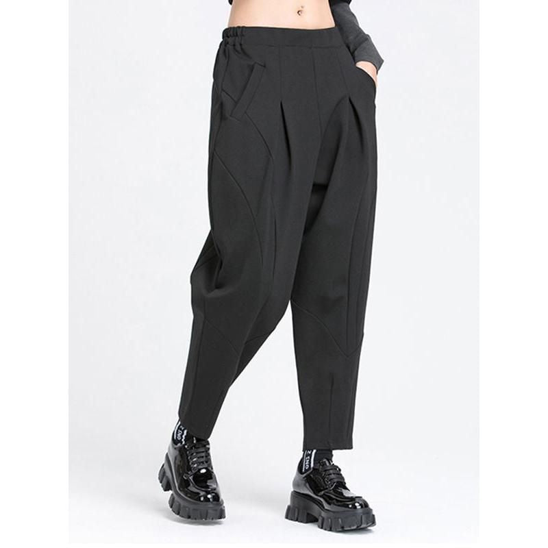 high elastic waist black harem trousers, view 4 - MRSLM
