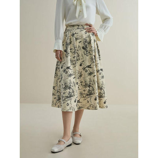 high waist a-line midi skirt with ink animal print, view 2 - MRSLM