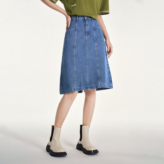 women's blue denim A-line skirt - MRSLM