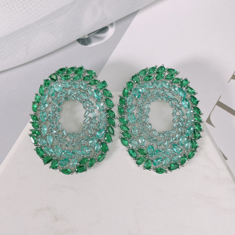 micro inlaid green zircon ring earrings - MRSLM