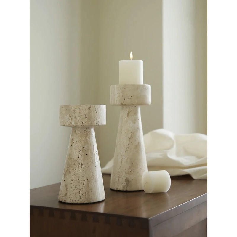 minimalist travertine marble candle holder, view 9 - MRSLM