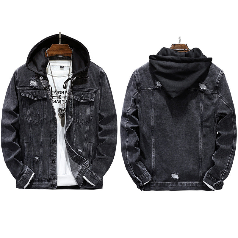 men's hooded denim jacket with holes, view 4 - MRSLM