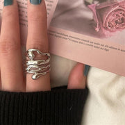 irregular hollow silver wide ring, view 2 - MRSLM