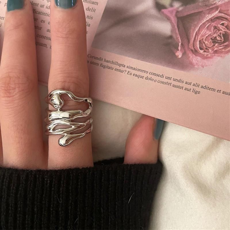 irregular hollow silver wide ring, view 2 - MRSLM