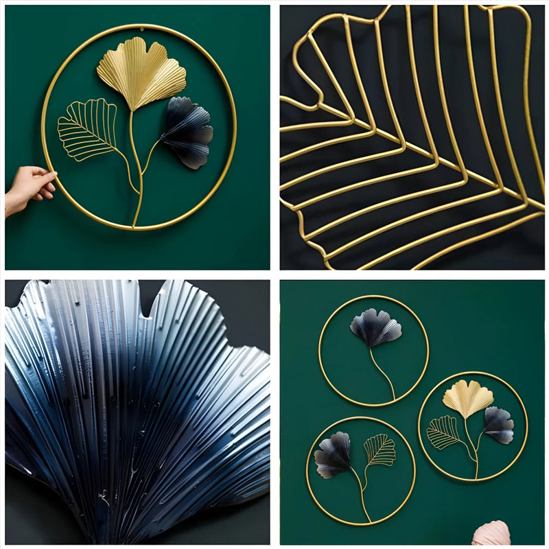 modern metal ginkgo leaf wall hanging, view 4 - MRSLM
