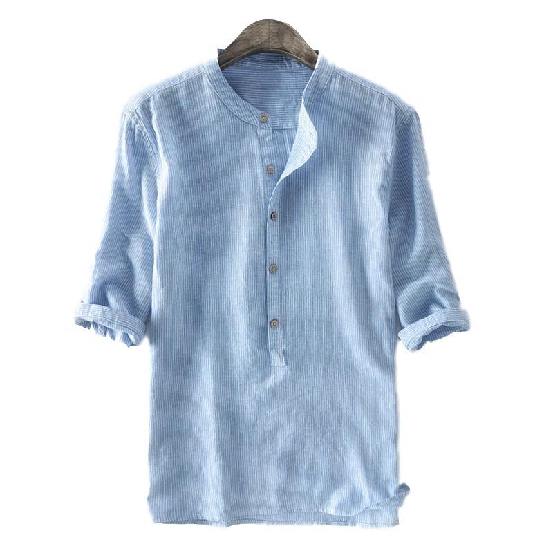 Breathable 100% Cotton Henley Shirts for Men with Half Sleeves and Stylish Stripes - MRSLM
