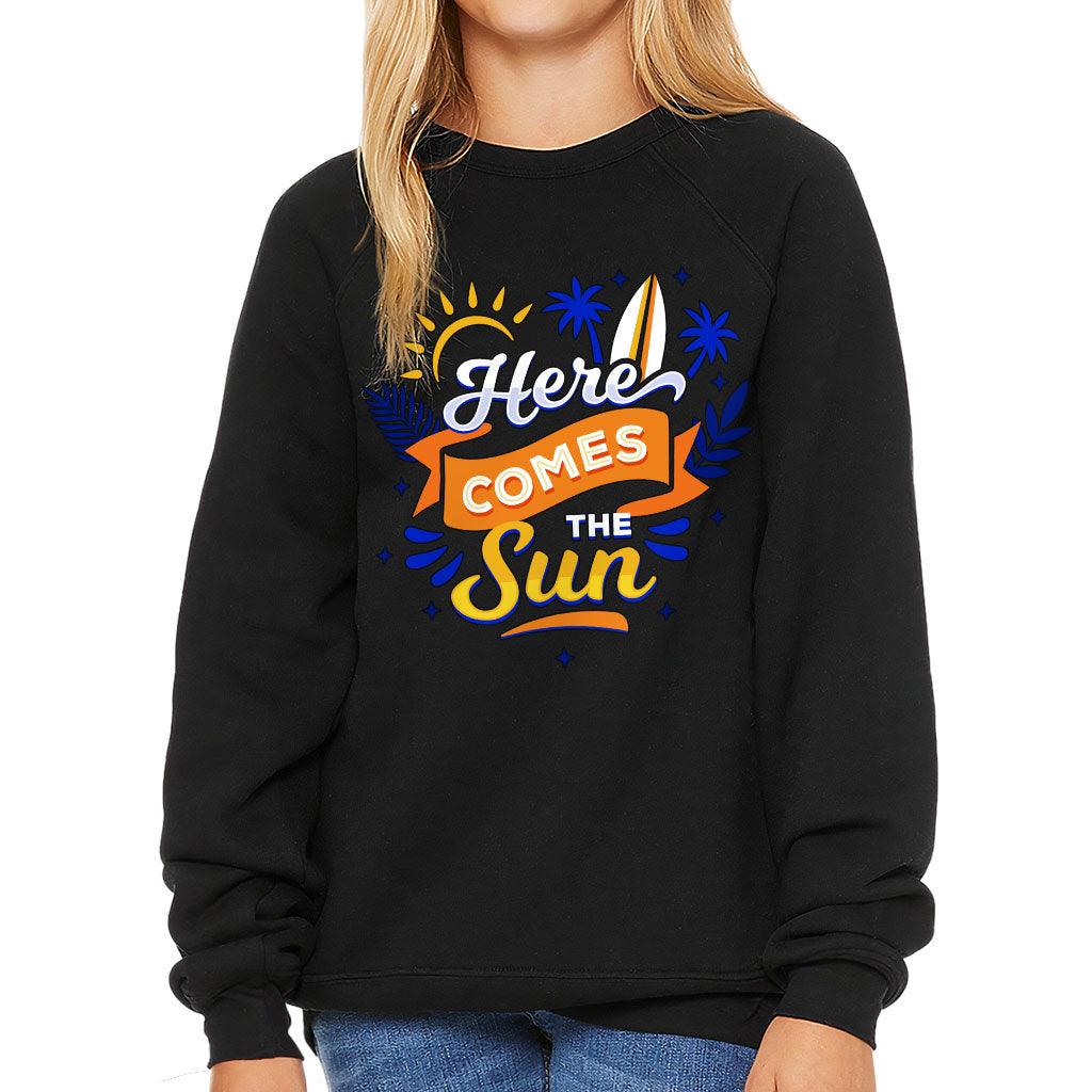 Here Comes the Sun Kids' Raglan Sweatshirt - Cute Sponge Fleece Sweatshirt - Themed Sweatshirt - MRSLM