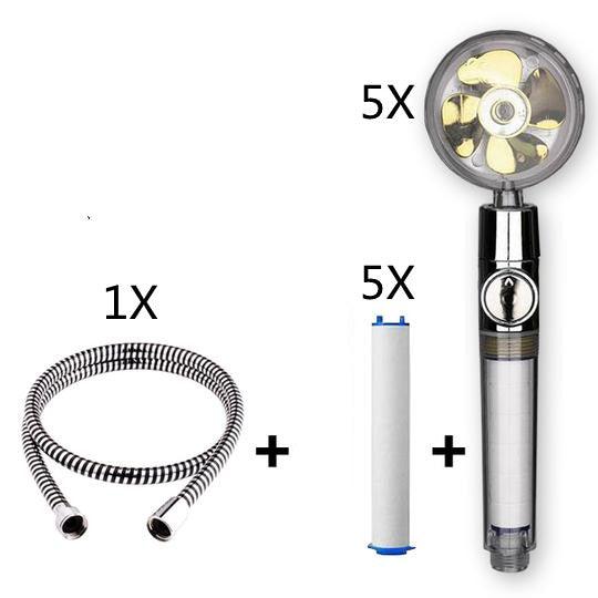 Propeller Driven Shower Head With Stop Button And Cotton Filter Turbocharged High Pressure Handheld Shower Nozzle - MRSLM