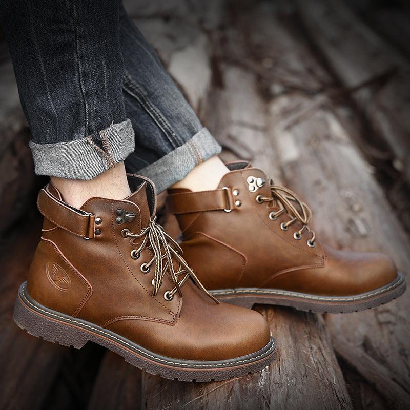 Fashion Men's Casual Mid-cut Leather Boots - MRSLM